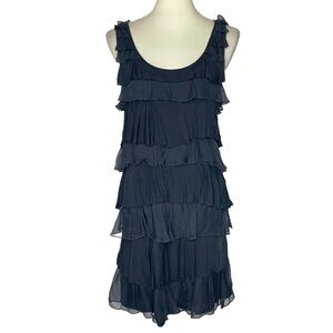 Garnet Hill Dress Womens Small Black Jersey Knit Tiered Ruffle Sleeveless Hemmed